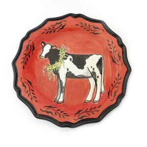 Collectible Ceramic Hand-painted Cow Platter Plate by Elizabeth Pohle